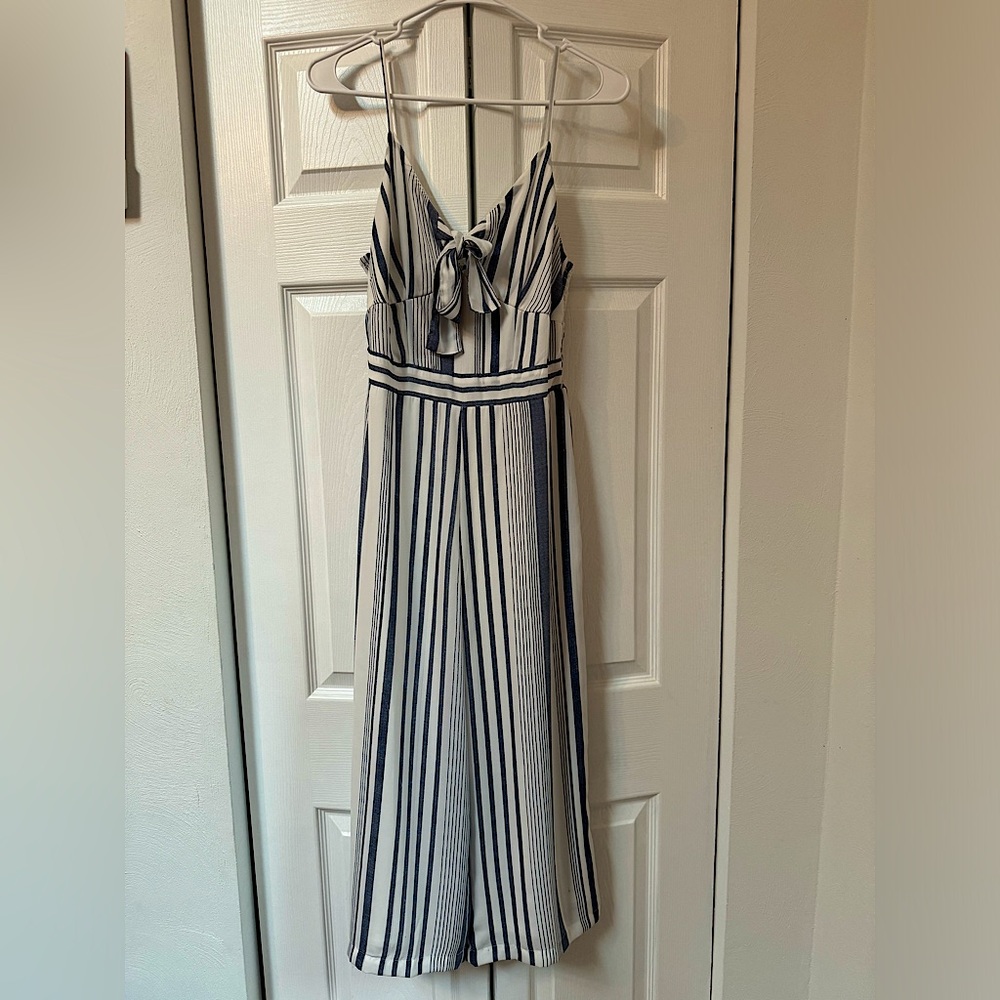 Japna navy and white striped jumpsuit with bow and adjustable straps